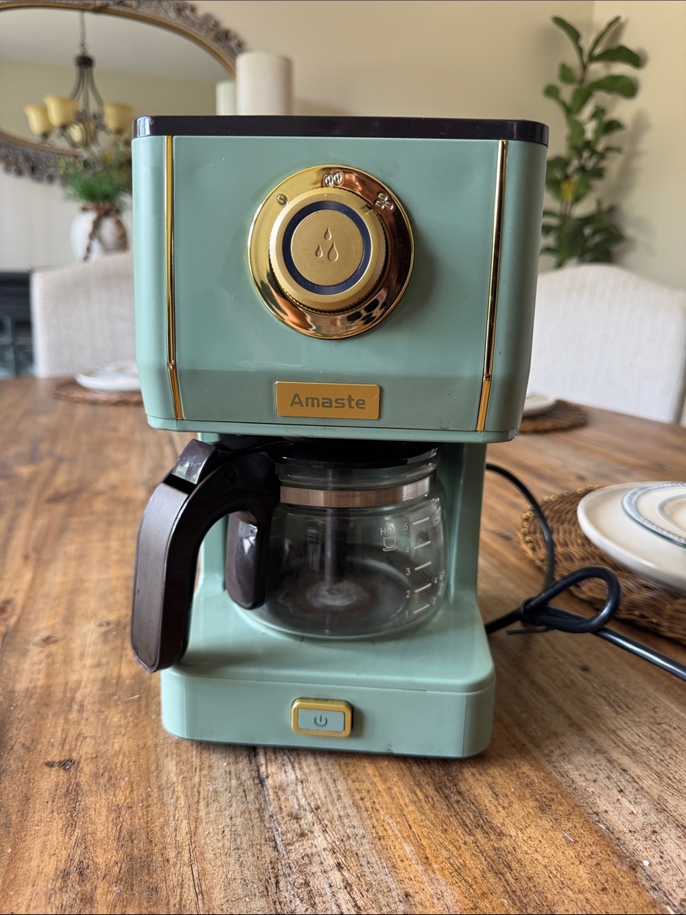 Sage Green Drip Coffee Maker with Gold Accents